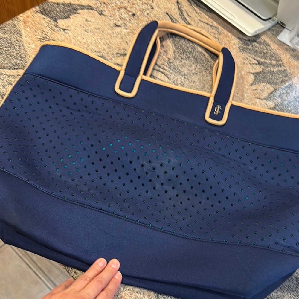 Juicy Couture Blue and Tan Perforated Tote Bag